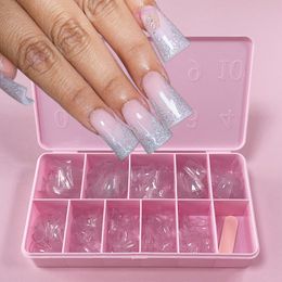 False Nails 500pcs duck false nail tip transparent half cover artificial pressure nail used for extending short acrylic false nail art processing tool 230724