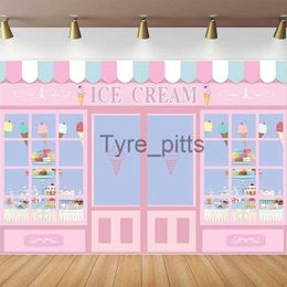 Background Material Ice Cream Theme Photography Background Dessert Shop Girl Background Birthday Party Dessert Table Background Banner Decoration Poster x0724