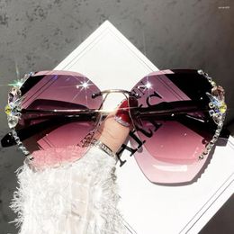 Sunglasses Luxury Vintage Rimless Rhinestone Fashion Shades Sun Glasses Gradient Female Lens Accessories Outdoor Travel Bea D8R4