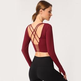 Active Shirts Long Sleeve Open Back Yoga Women's Gym Sports Tops Plus Size High Stretch T-shirts Skinny Crop Fitness Sportswear