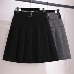 Skirts 2XL-6XL Women Pleated Skirt Autumn Winter Elastic Waist Solid A-Line Mini Woolen Korean Female Black