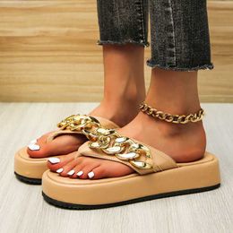 Slippers New Summer Women Flip-flop Platform Sandals Casual Slippers Solid Colour Plus Size Slides Fashion Cartoon Chain Ladies Shoes L230725