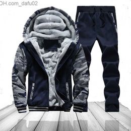 Men's Tracksuits Men's Tracksuit Winter Warm Set Male Fleece Sports Suits Brand Thick Clothing Mens Windbreak Jacket + Pants 2 Pieces Sets LJ201124 Z230725