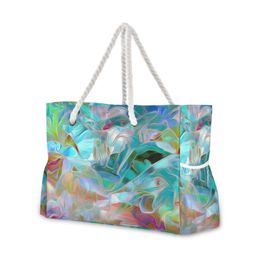 Ladies Beach Bag Nylon Handbag Colorful ink Design Large Capacity Shoulder Shopping Bag Bohemia Female Beach Casual 230724