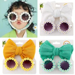 Hair Accessories Baby Girls Fashion SunFlower Sunglasses Bow Hairband Set 2Pcs Head Bands Summer Beach Pography Props