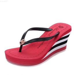 Slippers Wedges Shoes For Women Sandals Plus Size High Heels Summer Shoes 2023 Flip Flop Chaussures Femme stripe Platform Sandals b176 L230725