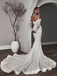 3D Floral Lace Mermaid wedding Dresses with Sparkly Beaded Sequins Sweetheart Remove Long Sleeve Fishtail Bridal Gowns