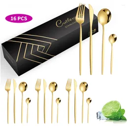 Dinnerware Sets 16pcs Set Stainless Steel Steak Knife Fork Coffee Spoon Teaspoon Flatware Dishwasher Safe Kitchen Tablewar