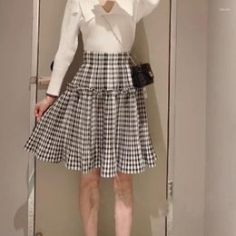 Skirts F GIRLS Japanese High-waisted All-match Mini Skirt 2023 Spring Summer Temperament Commute Jupe Elastic Puffy Elegant Faldas