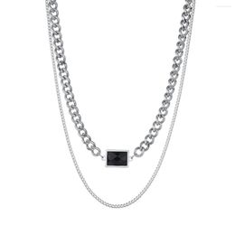 Chains Vintage Gothic Black Square Rhinestone Pendant Necklace Silver Colour Cool Street Style For Men Women Gift Wholesale