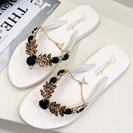 Slippers Women Comfortable Beach Shoes Non-slip Soft Bottom Casual Flip Flops Female Leopard Print Rhinestone Summer Flat Slipper qt671 L230725