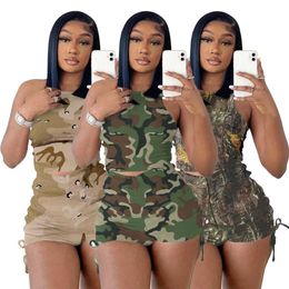 Women Designer Summer Ribbed Tracksuits Outfits Two Piece Sets Sleeveless Top and Shorts Camoufalge Sweatsuits Outwork Camo Sports suits