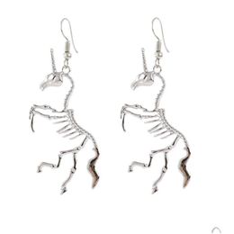 Charm Punk Cool Unicorn Skeleton Silver Color Dangle Earring For Women Hip Hop Unique Skull Drop Earrings Harajuku Trendy Jewelry Deli Dhrhx