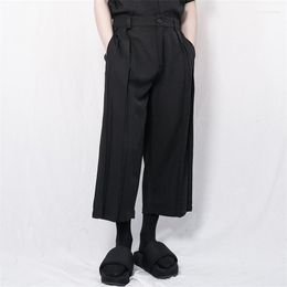 Men's Pants Casual Wide Leg Skirt Pleated Samurai 2023 9-point