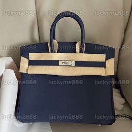 10A Mirror Quality Designers Full Handmade Customizable Bags 25cm 30cm Togo Real Leather Handle Purse Luxurys Blue Handbags With Silver Hardware