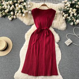 Casual Dresses Summer Dress Women 2023 Off-shoulder Chic Vestidos Femenino Folds Lace-up Bow Vintage For Woman French Style Dropship
