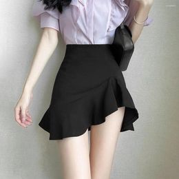 Skirts Black High Waist Sexy Women's 2023 Spring/Summer Korean Version Solid Colour Fishtail Skirt Female Ruffled Short