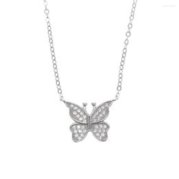 Chains Butterfly Pendant Necklace In 925 Sterling Silver Cute Lovely Minimal Delicate Pave Cz Animal Charm Fashion Jewelry