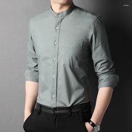 Men's Casual Shirts Top Grade Cotton Fashion Brand Designer No Collar Slim Fit Mens Vertical Stripes Long Sleeve Men Clothing