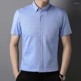 Men's Casual Shirts Fashion Korean Cotton Short Sleeve For Men Summer Slim Fit Formal Shirt Striped Office Clothes Items