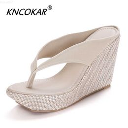 Slippers KNCOKAR Summer Platform Wedges Sandals Slippers Flip Flops Wedges Heels Flip Flops Sandalias Plataforma Blancas x1136 L230725