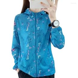 Women's Jackets SunscreenWomen Wear 2023 Summer Ladies Jacket Ligh Tweight Breathable Printed Hooded Elastic Anti-Ultraviolet Skin Clothes.