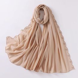 Scarves Solid Pleated Chiffon Scarf Stripe Muslim Women Wrinkle Shawls Wrap Woman Plain Crinkle Turbante Long Headband Maxi