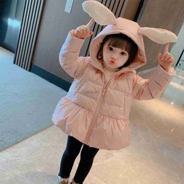 Down Coat Girls' Rabbit Ear White Duck Down Coat 2023 Winter Girl Baby Fashion Foreign Style Warm Coat HKD230725