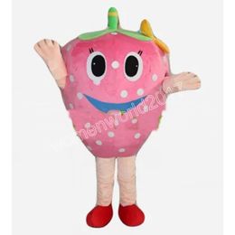 Performance sweet pink strawberry Mascot Costume Leather Jacket Halloween Suit Role Play Furry Costume