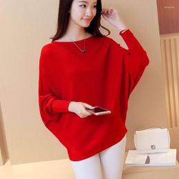Women's Sweaters Pullovers Elegant Fashion Casual Long Batwing Sleeve Slash Neck Loose Knitted Solid Tops Spring Autumn 2023 Sweater
