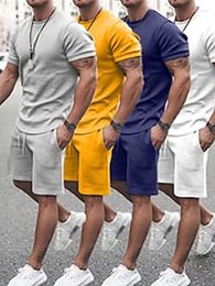 Men's Tracksuits Men Clothing T-shirt Sets Solid Color Plain O-Neck And Outdoor Short Sleeve 2 Piece Apparel
