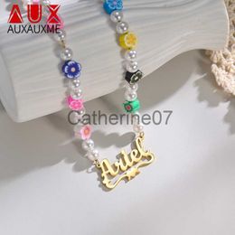 Pendant Necklaces Auxauxme Trend Colourful Resin Flower White Beads Acrylic Beaded Custom Name Necklace Stainless Steel Women Charm Choker Jewellery J230725