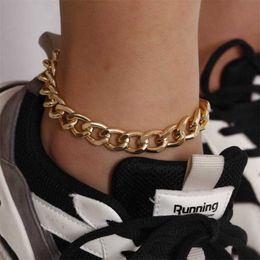 Simple Anklet Bracelets Foot Jewellery for Women Gold Colour Cuban Link Chain Chunky Anklets Sandles Gothic Accessories 230719