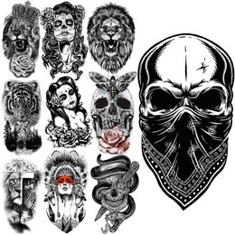 Skull Temporary Tattoos For Adults Men Realistic Tiger Lion Forest Praying Tatoos Vampire Snake Fake Tattoo Sticker Body Leg