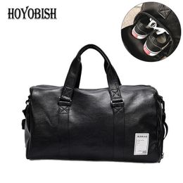 Duffel Bags HOYOBISH Korean Style Men's Travel Luggage Bag Waterproof Leather Handbag Women's Shoulder Bag High Capacity Weekend Bag OH301 230724