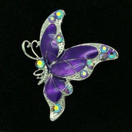 Silver Tone Purple Butterfly brooch with Crystals314H