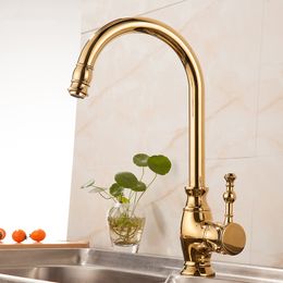 Kitchen Faucets Gold Faucets for Kitchen Sink Single Lever Rotation Basin Mixers Tap Hot Cold Water Crane