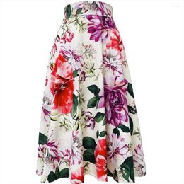 Skirts Printed Long Skirt Women Summer Chiffon Retro Flower Umbrella