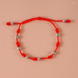 Link Bracelets Vintage Red Rope Bracelet For Women Girls Simple Silver Colour Stainless Steel Handmade Woven Adjustable Lucky Jewellery