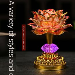 Decorative Objects Figurines 7Color for Lotus Flower Lamp Buddhist Prayer Lamps 52 Songs Buddha Music Machine LED Color Changing Temple Light 230724