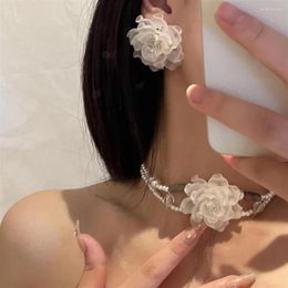 Chains Super Immortal Retro Necklace Women's Set Double Layer Pearl Jade Clavicle Chain Petal Earrings