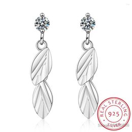 Stud Earrings Real 925 Sterling Silver Plant Earring For Women Wedding Party Leaves Shiny CZ Fine Jewellery Brincos De Prata DA2869