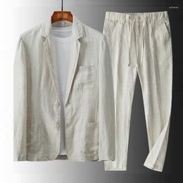 Men's Suits 2023 Spring 2 Piece Linen Cotton Pocket White Black For Casual Formal Mens Suit Clothing Jacket Blazer