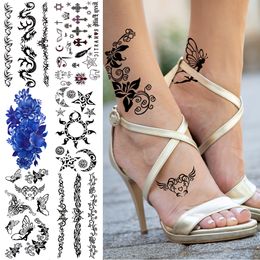Sexy Elf Temporary Tattoos For Women Men Realistic Indian Sun Star Moon Dragon Flower Tattoo Sticker Foot Arm Small Tatoos Paste
