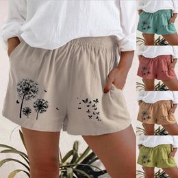 Women's Shorts For Women Summer High Waist Dandelion Printed Cotton And Linen Pocket