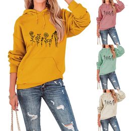 Women's Hoodies Simple Floral Flowers Women Loose Sweatshirts Casual O-Neck Hip Hop Streetwear Tops Female Oversized Pullover Cute Hoody