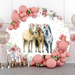 Background Material Horse themed birthday circular elastic background flower horse party background Western cowboy girl cowboy birthday decoration Photoshot x0