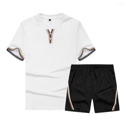 Gym Clothing 2023 Spring Summer Oversize Men's Set Solid Casual Sports Suit O Neck Short Sleeve T Shirts And Shorts 2 Piece Tracksuit Run