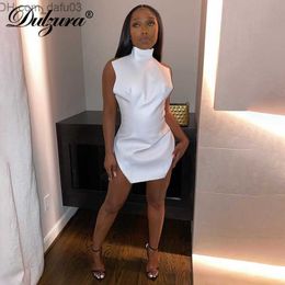 Basic Casual Dresses Casual Dresses Dulzura Pu Faux Leather Women Halter Mini Dress Sleeveless Backless Bodycon Slit Solid Sexy Streetwear Party Z230726
