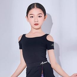 Stage Wear Shoulder Hole O Neck Design Tops Kids Latin Dance Dress For Girl Dresses Competition Ballroom Dancing Costume H6311